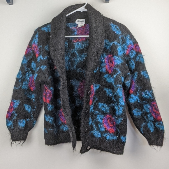 Atlandia Black Floral Mohair Button Front Cardigan - Picture 2 of 8